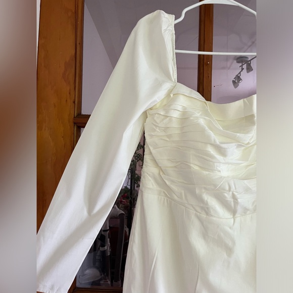 Reformation Isaac Dress in White Ivory Long Sleeves Midi Slit Cotton - Picture 8 of 13